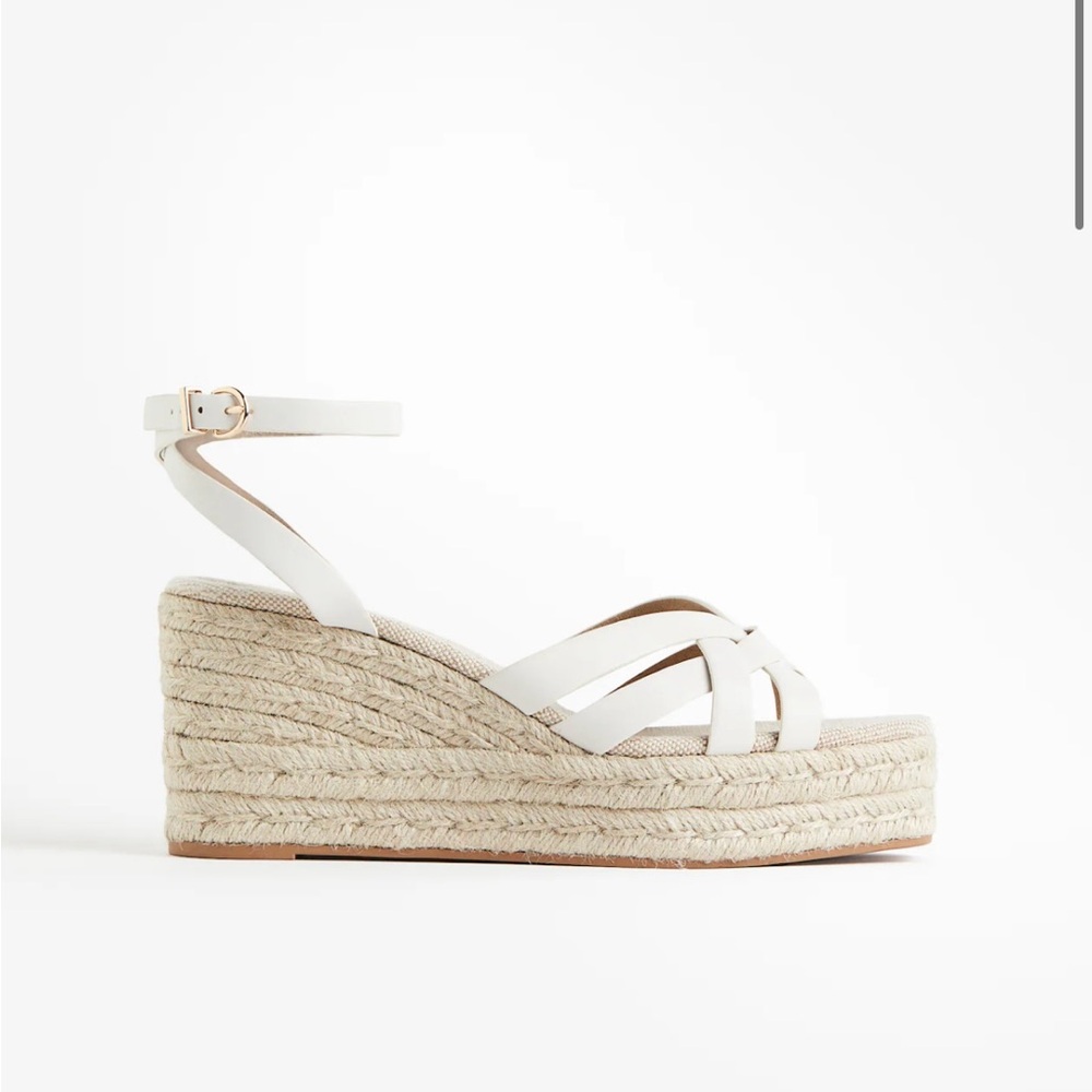 White Wedge Heel Espadrilles with Crisscross Straps